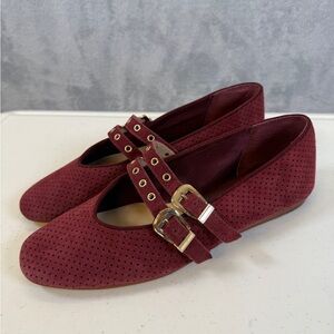 Maryjane Burgundy Double Strap Flats Size 8 Flat Shoes